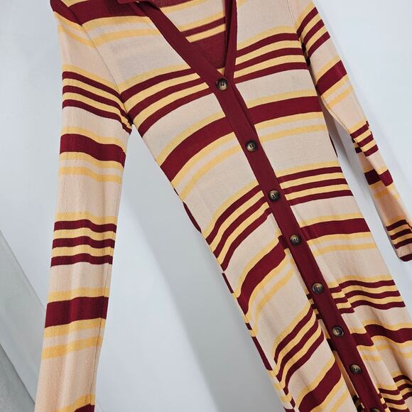 Anthropologie Maeve Sweater Maxi Shirtdress Red Multicolor Striped Button Up XS - Picture 4 of 9